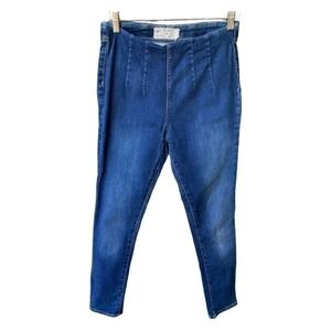 Free People High Rise Skinny Pants Jeans Pull On Medium Wash Blue Front Seam 27
